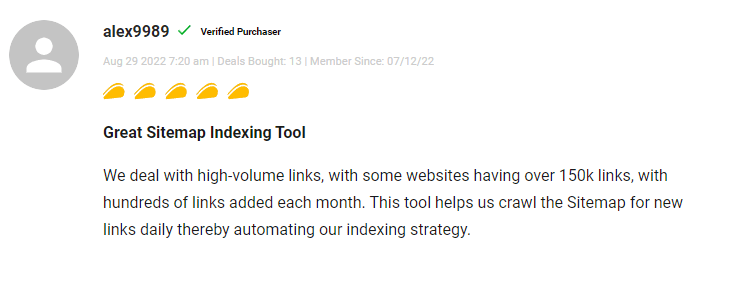 review says - alex998 - Great Sitemap Indexing Tool